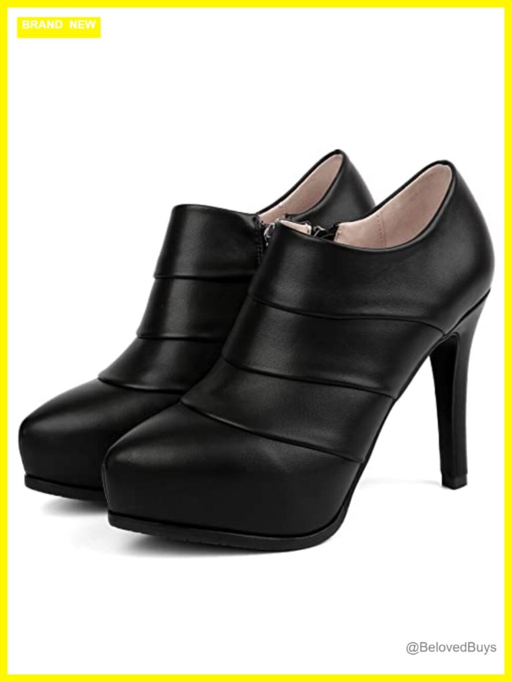 SHEMEE Platform Stiletto Heel Ankle Booties Side Zip 4in Heel
